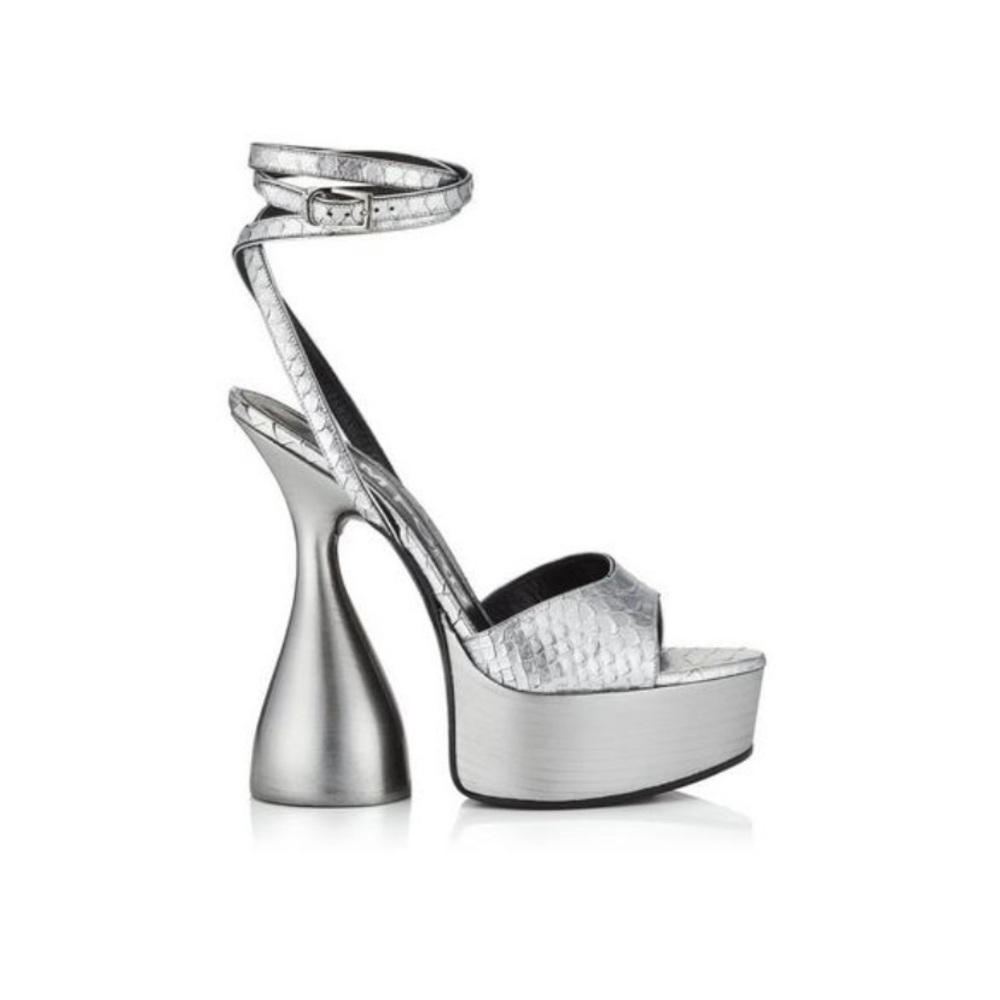 TOM FORD LAMINATED STAMPED PYTHON LEATHER DISCO PLATFORM SANDAL 140 MM. 39.5